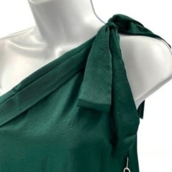 Maryanne One Shoulder Satin Top in Hunter Green Size L - Picture 4 of 4